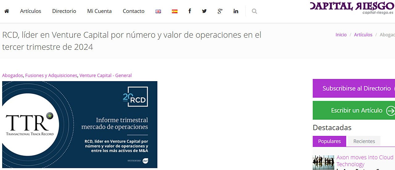 RCD, lder en Venture Capital por nmero y valor de operaciones en el tercer trimestre de 2024